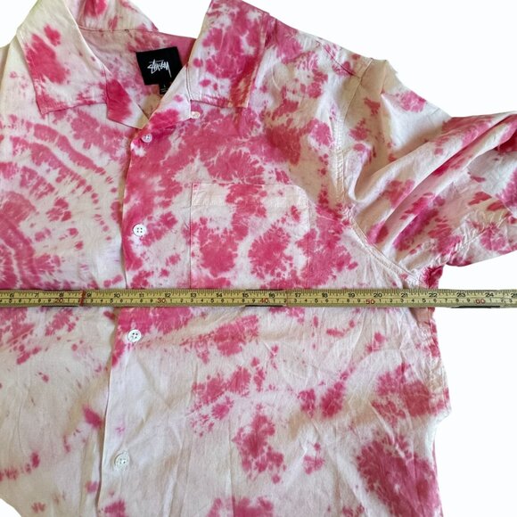 Stussy Mens Tie Dye Button Front Shirt Size L Allover Print Pink Streetwear - Picture 7 of 8